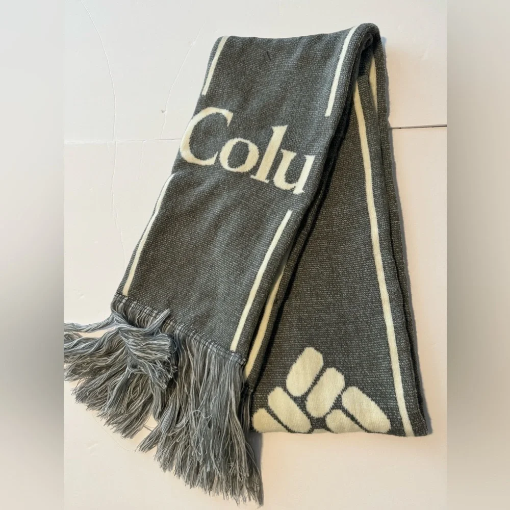 Columbia Fringed Lodge Scarf Large Logo Thick Double Sided Graphic Unisex
